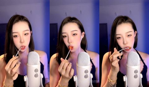 ASMR – 口腔音 👅棒棒糖 雷丝吊带咬 _ 陈肩睡不醒